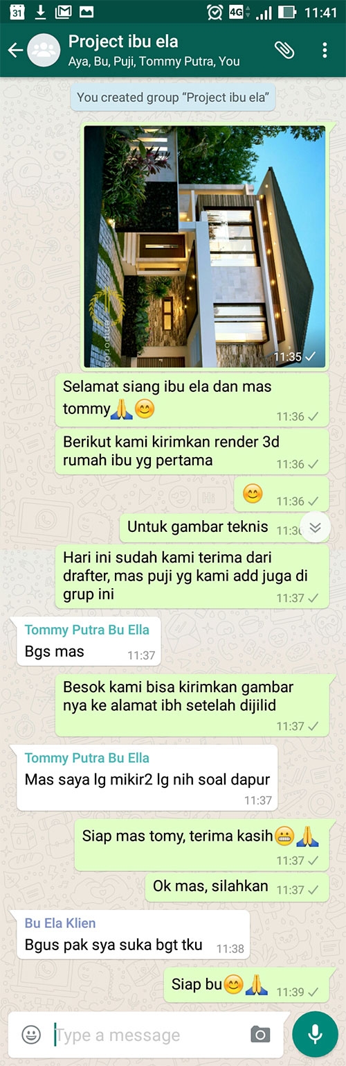 Testimonial Desain Rumah Modern 2 Lantai Ibu Ella di  Jakarta