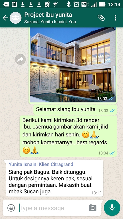 Testimonial Desain Rumah Villa Bali 3 Lantai Ibu Yunita di  Cibubur, Jakarta