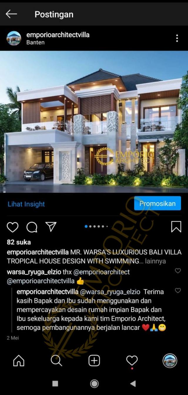 Testimonial Desain Rumah Villa Bali 2 Lantai Bapak Warsa di  Bandung