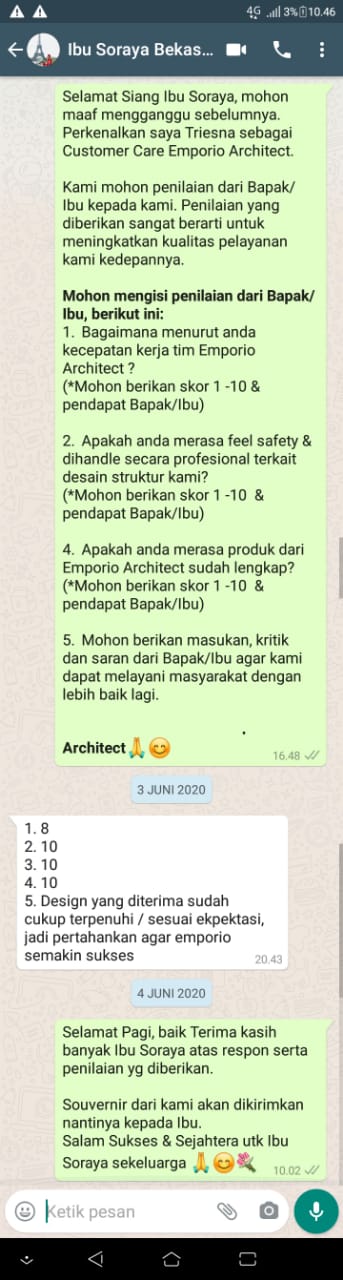 Testimonial Desain Rumah Hook Classic 2.5 Lantai Ibu Soraya di  Bekasi, Jawa Barat