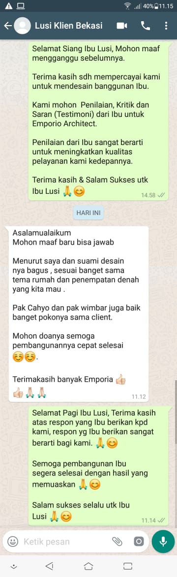 Testimonial Desain Rumah Villa Bali 2 Lantai Ibu Lusi di  Cikarang, Bekasi