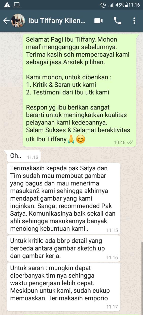 Testimonial Desain Rumah Modern 2 Lantai Ibu Tiffany