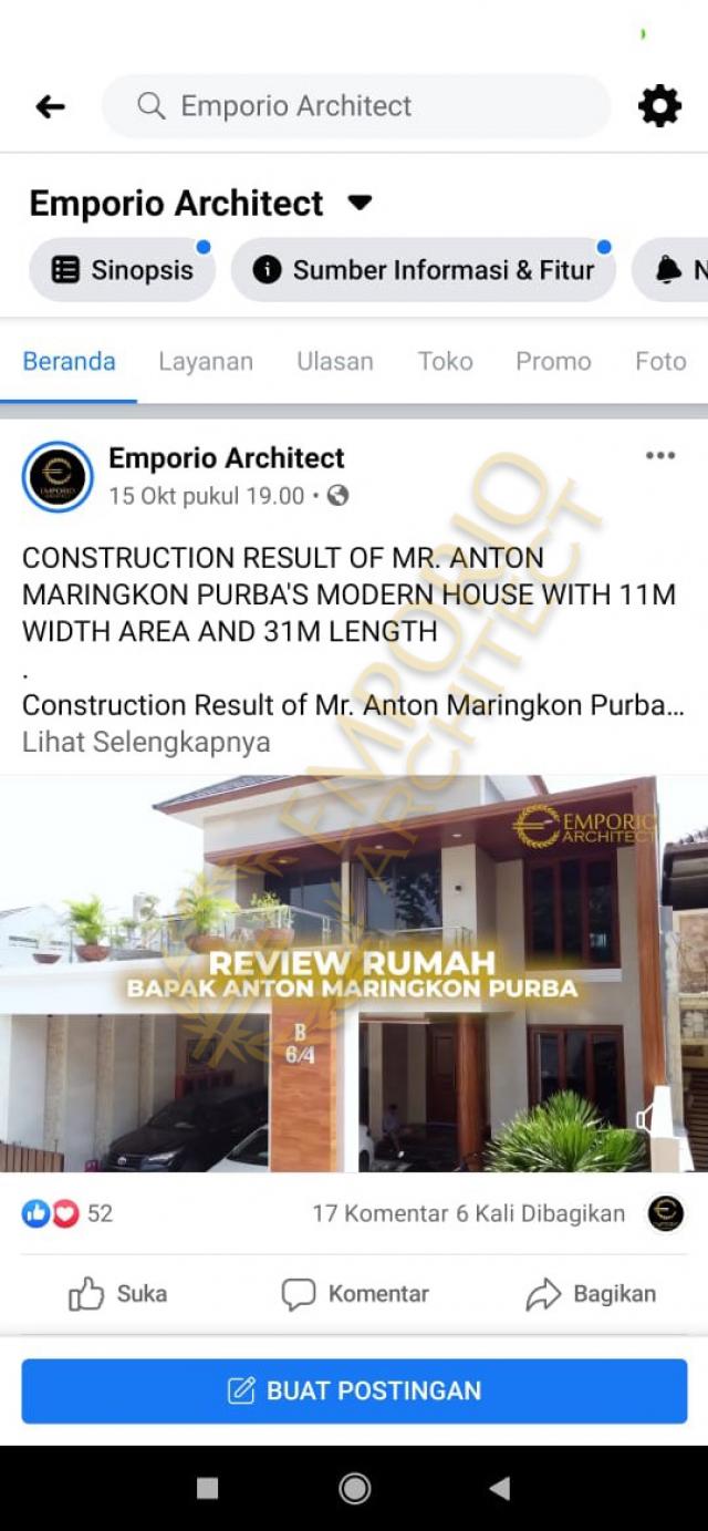 Testimonial Desain Rumah Modern 2 Lantai Bapak Anton M. Purba di  Jakarta