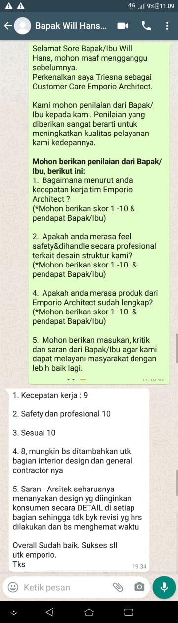 Testimonial Desain Rumah Hook Classic 3 Lantai Bapak Will Hans di  Jakarta Timur