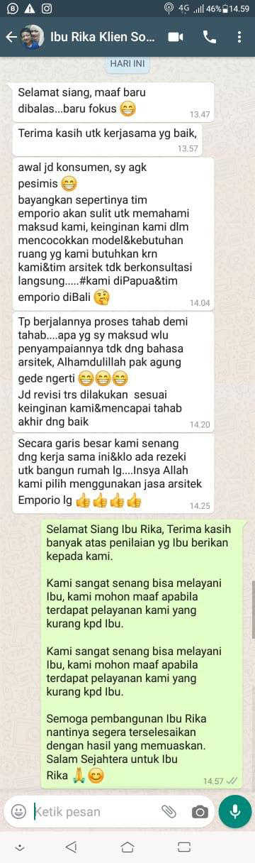 Testimonial Desain Rumah Villa Bali 2 Lantai Ibu Rika di  Sorong, Papua Barat