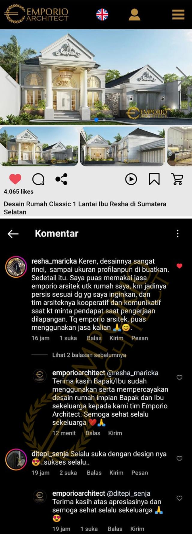 Testimonial Desain Rumah Classic 1 Lantai Ibu Resha di  Sumatera Selatan