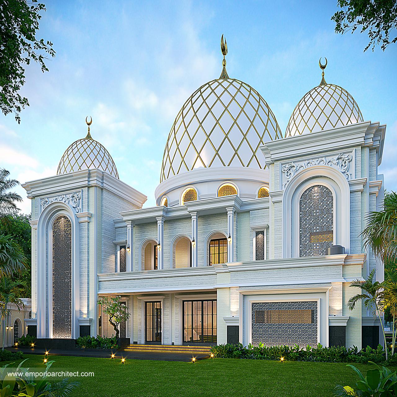 Desain Tampak Samping Masjid Grand Marina Style Klasik 2 Lantai Di