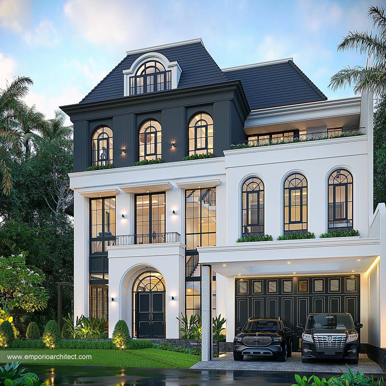 Gambar Desain Rumah Mediteran Klasik 3 Lantai Bapak KLL 1493 di  Jakarta