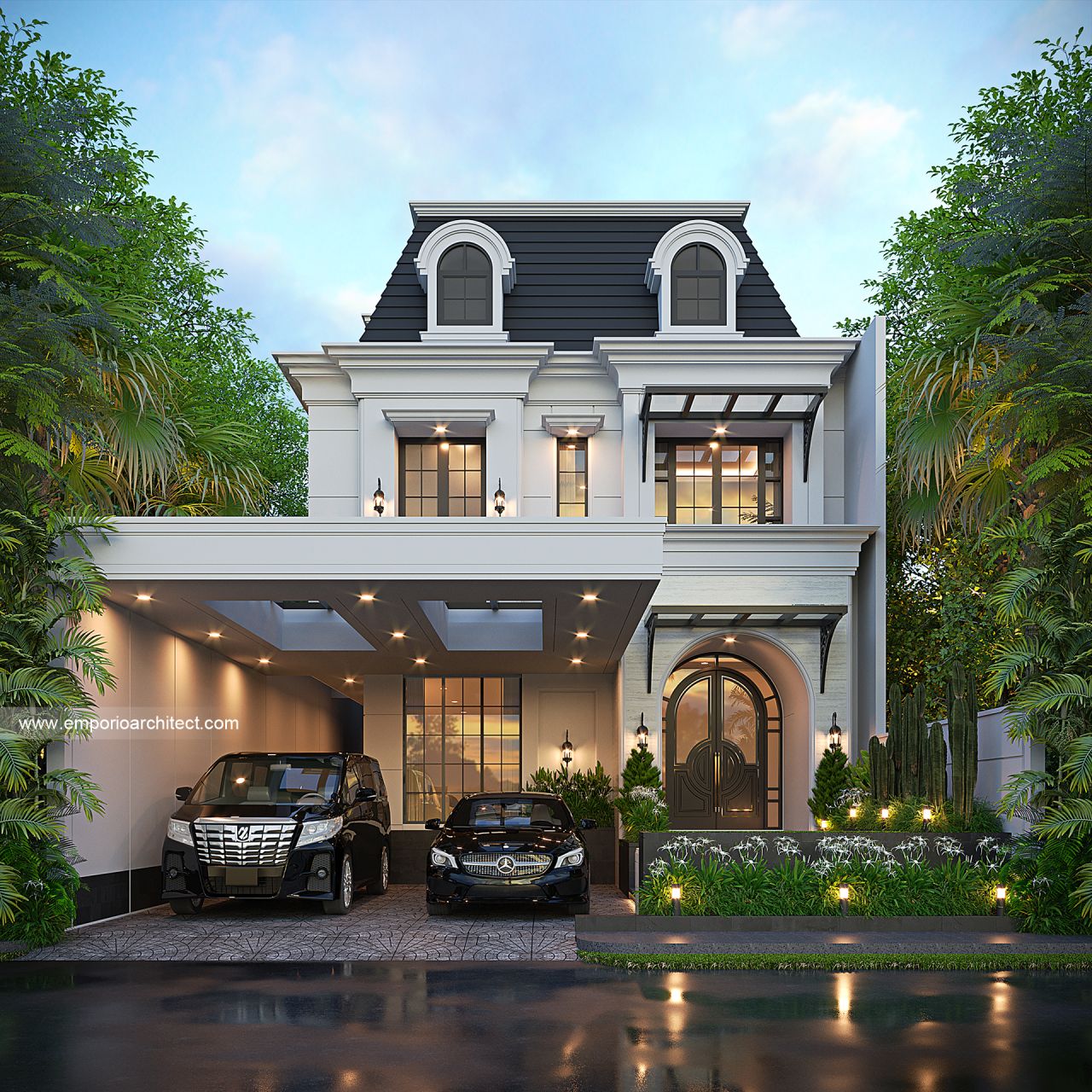 Gambar Desain Rumah Mediteran Klasik 3 Lantai Bapak HLL di  Jakarta Selatan