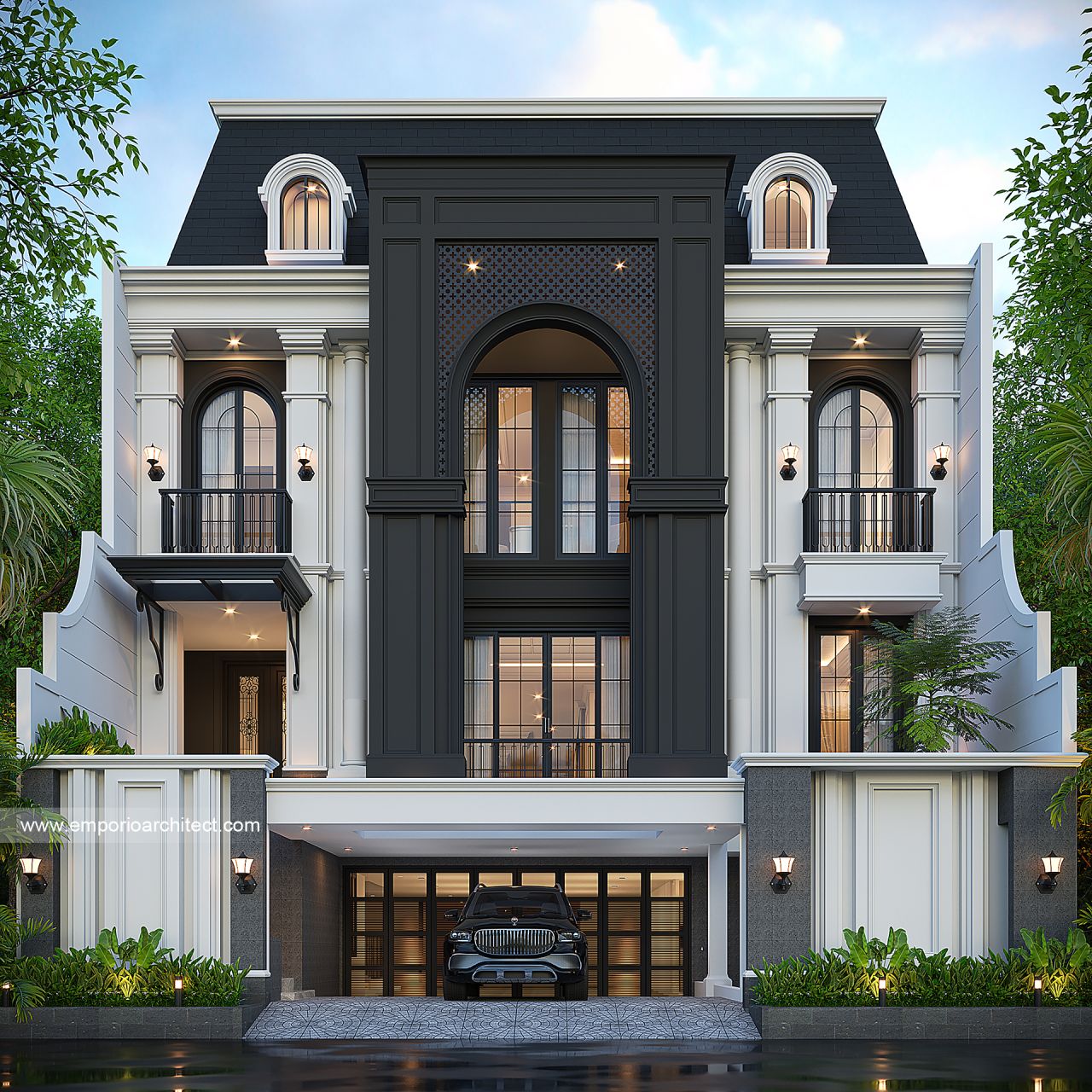 Gambar Desain Rumah Mediteran Klasik 3 Lantai Ibu TN X di  Jakarta Selatan