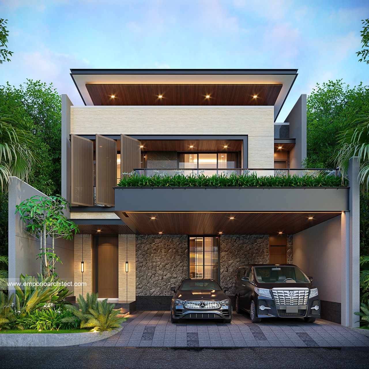 rumah modern material batu alam