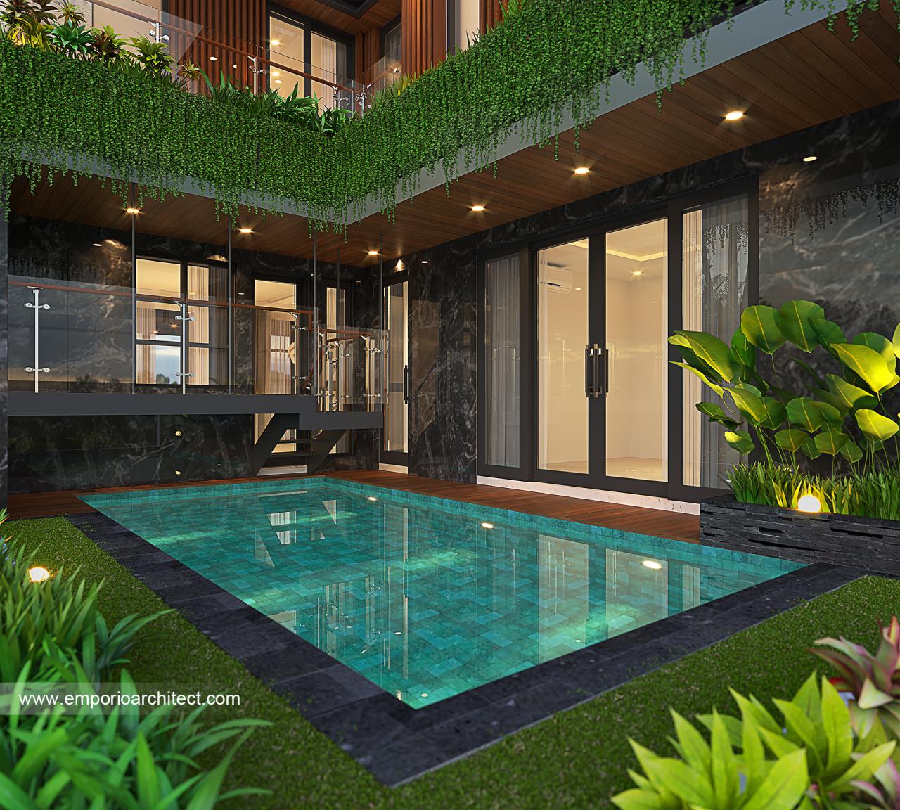 Desain Tampak Detail Belakang Rumah Modern 2.5 Lantai Bapak Joko di