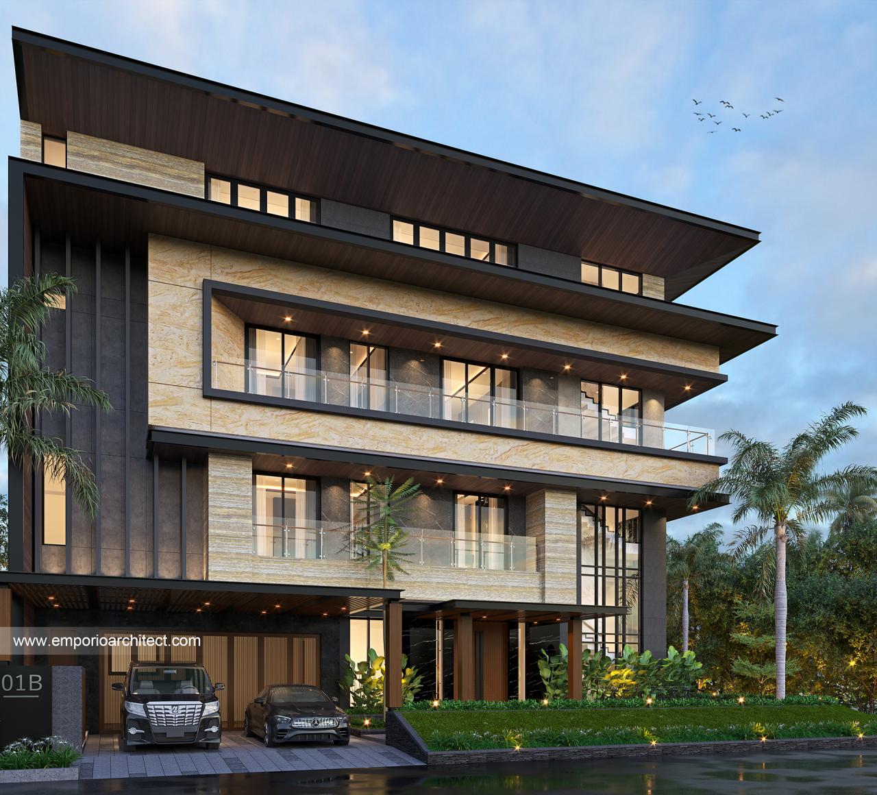 Desain Tampak Depan Rumah Modern 3.5 Lantai Bapak DNL di Banten - #