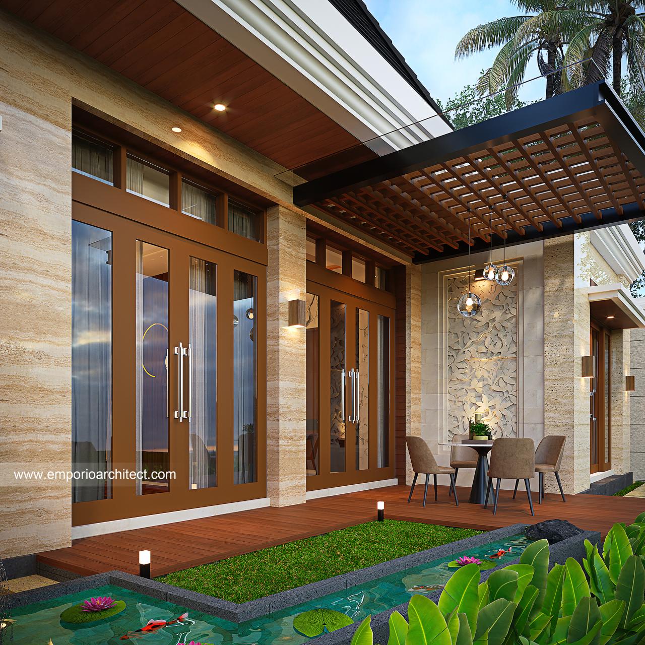 Desain Tampak Detail Samping Kanan Rumah Villa Bali 1 Lantai Bapak AR