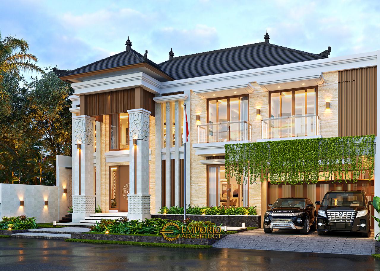 Desain Tampak Depan Kanan Rumah Villa Bali 2 Lantai Ibu FTR Di Bekasi ...