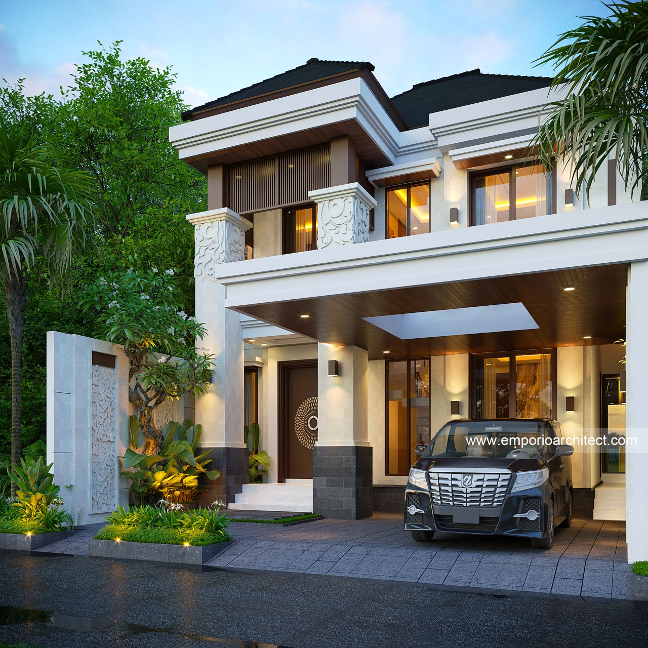 Desain Tampak Depan 2 Rumah Villa Bali 2 Lantai Bapak DDT Di Malang