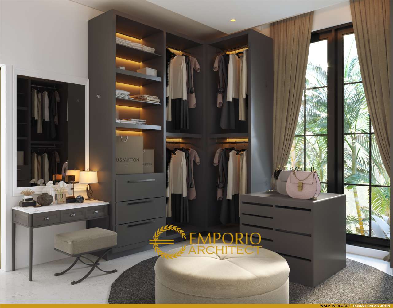 18.	Desain interior walk-in-closet pada rumah Bapak John di Jakarta