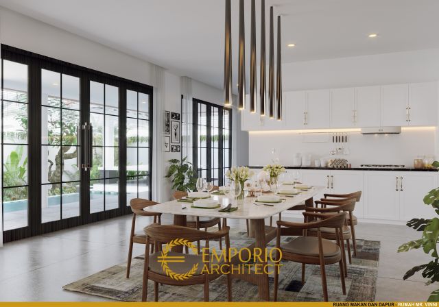 Desain Ruang Makan dan Dapur Villa 2 Lantai Mr. Vinni di Kerobokan, Badung, Bali