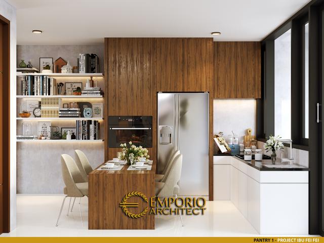 Desain Pantry Apartemen Modern 3 Lantai Ibu Fei-Fei di Bandung, Jawa Barat