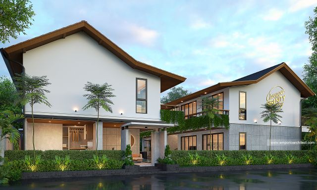 Desain Tampak Depan 2 Bangunan Modern 3 Lantai Bapak ATN di Bali