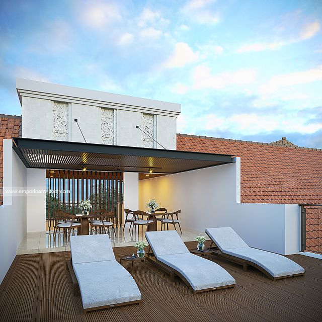 Desain Area Rooftop Bangunan Style Villa Bali 4 Lantai Bapak ATN 1733 di Badung, Bali