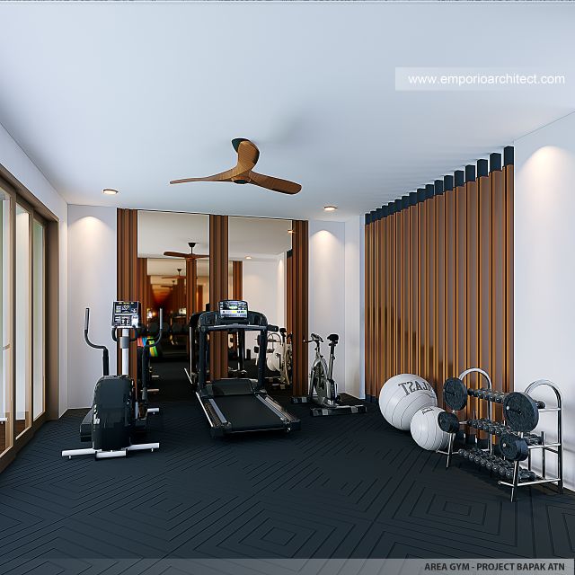 Desain Area Gym Bangunan Style Villa Bali 4 Lantai Bapak ATN 1733 di Badung, Bali