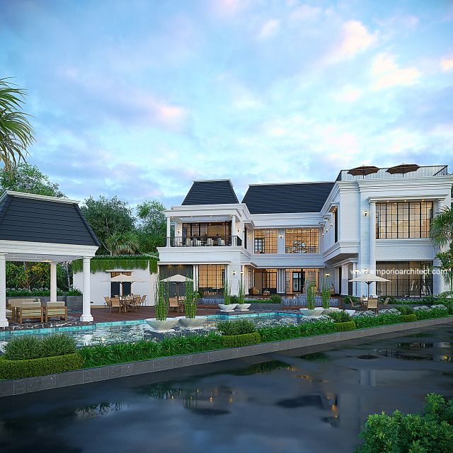 Desain Tampak Belakang Grand Marina Club House Klasik 3 Lantai Bapak AD di Makassar