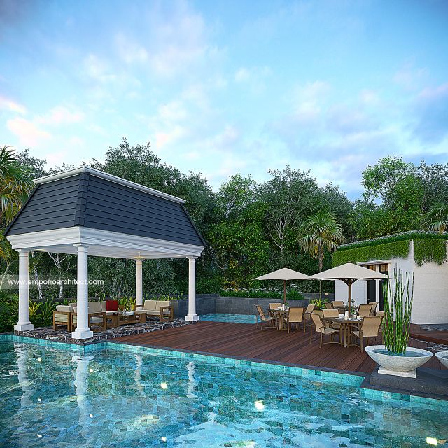 Desain Area Gazebo Grand Marina Club House Klasik 3 Lantai Bapak AD di Makassar