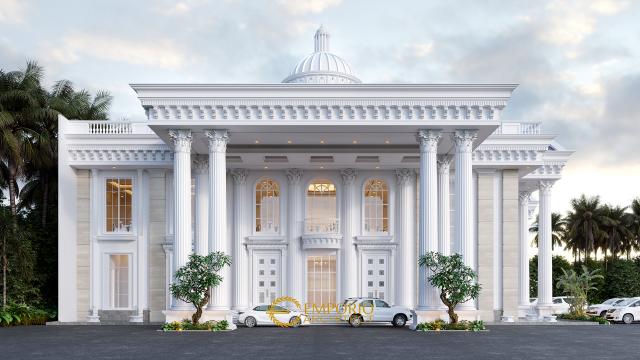 Desain Tampak Depan Convention Hall Classic 2 Lantai Bapak Yudi di Jambi