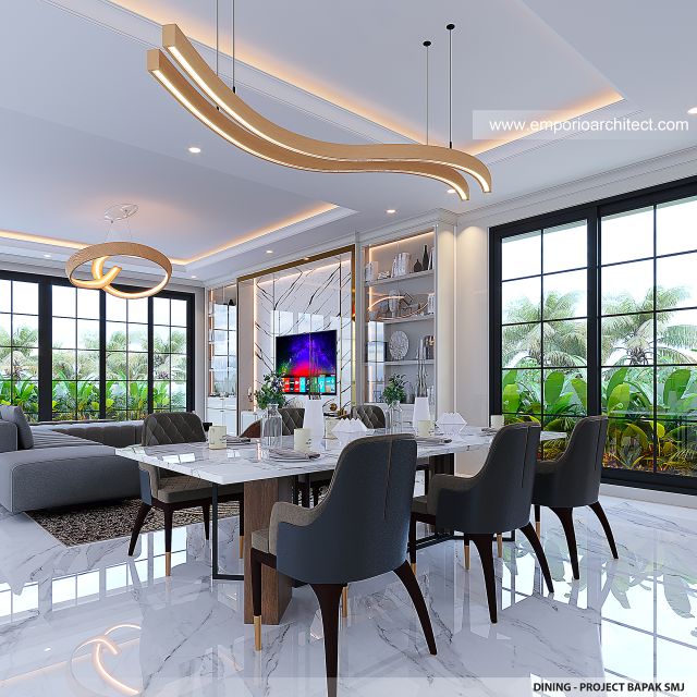 Desain Ruang Makan Kantor Mediteran Klasik 5 Lantai Bapak SMJ di Jakarta Selatan