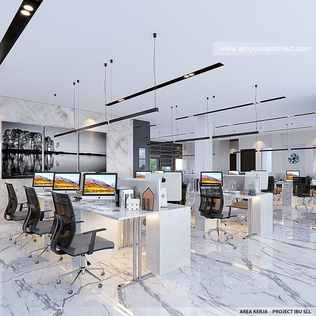 Desain Area Kerja Kantor Modern 4 Lantai Ibu SLL di Jakarta