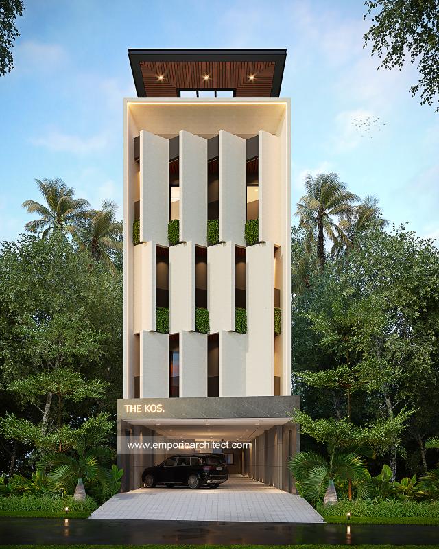 Desain Tampak Depan 2 Kost Modern Minimalis 5 Lantai Bapak AHM di Jakarta