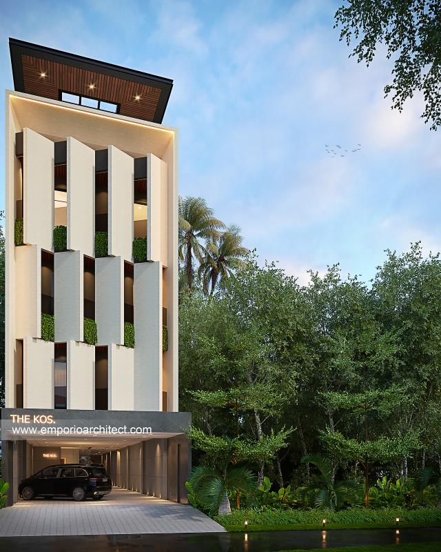 Desain Tampak Depan 3 Kost Modern Minimalis 5 Lantai Bapak AHM di Jakarta