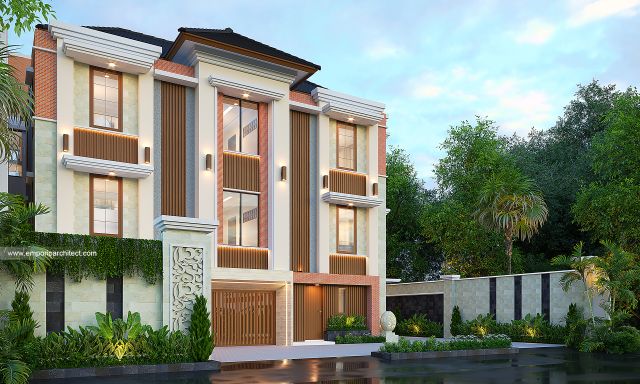 Desain Tampak Depan 2 Kost Villa Bali 4 Lantai Bapak HNT di Yogyakarta