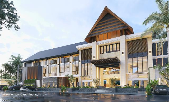 Desain Tampak Depan Kanan Lobby Lapaggalung Petta PajJawae Villa Bapak Andi Entong di Makassar, Sulawesi Selatan