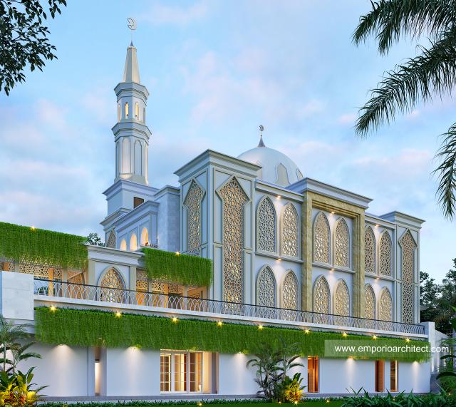 Desain Tampak Belakang Masjid Al Falah Style Classic 3 Lantai di Brebes, Jawa Tengah