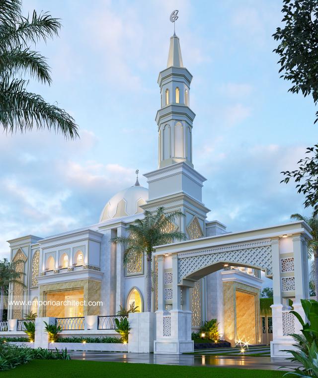 Desain Tampak Depan Dengan Pagar Masjid Al Falah Style Classic 3 Lantai di Brebes, Jawa Tengah