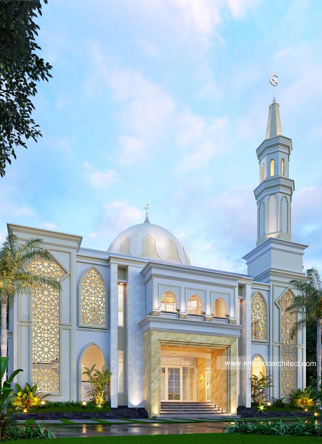 Desain Tampak Depan Kiri Masjid Al Falah Style Classic 3 Lantai di Brebes, Jawa Tengah