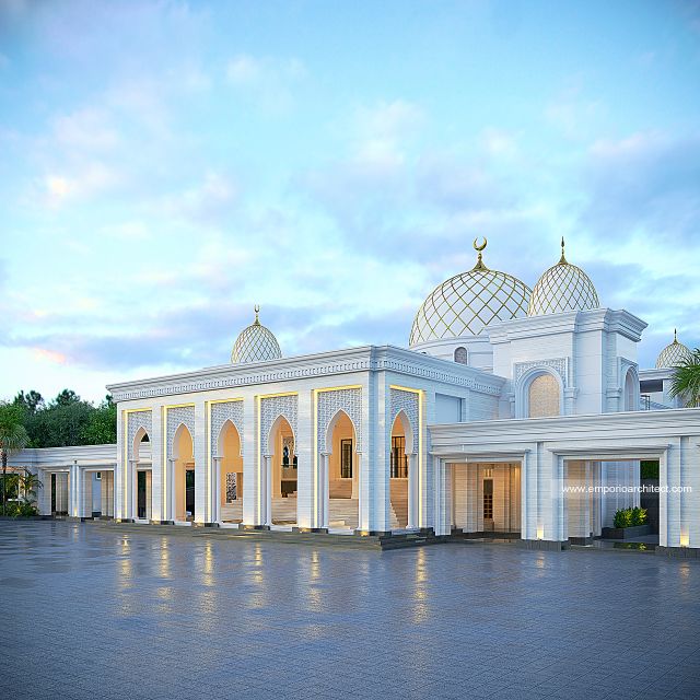 Desain Tampak Depan 2 Masjid Al Anshar Style Klasik 2 Lantai di Makassar