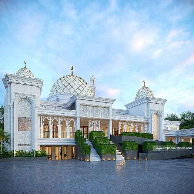 Desain Tampak Samping 2 Masjid Al Anshar Style Klasik 2 Lantai di Makassar