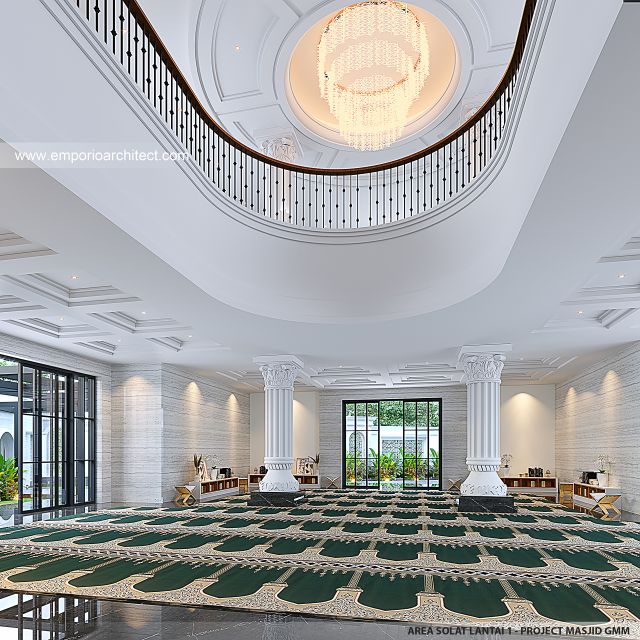 Desain Area Sholat Lantai 1 Masjid Grand Marina II Style Klasik 2 Lantai di Makassar