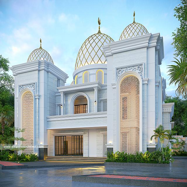 Desain Masjid Grand Marina II Style Klasik 2 Lantai di Makassar - Tampak Depan