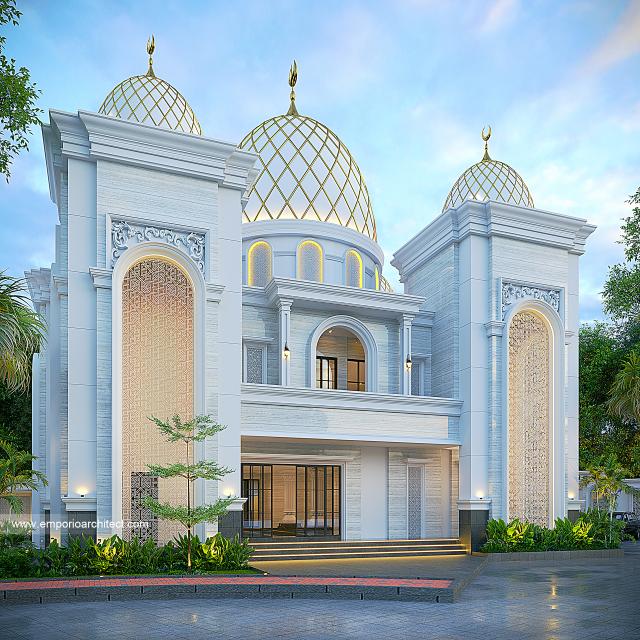 Desain Tampak Depan 2 Masjid Grand Marina II Style Klasik 2 Lantai di Makassar