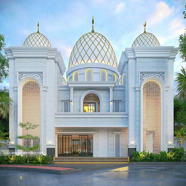 Desain Tampak Depan 3 Masjid Grand Marina II Style Klasik 2 Lantai di Makassar