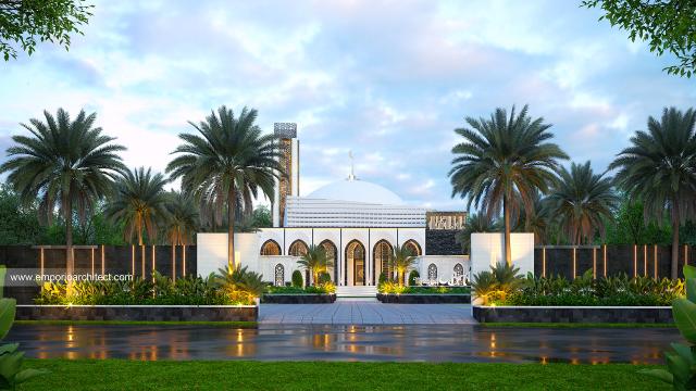 Desain Tampak Depan Dengan Pagar Masjid ZBA Style Modern 1 Lantai di Solok, Sumatera Barat