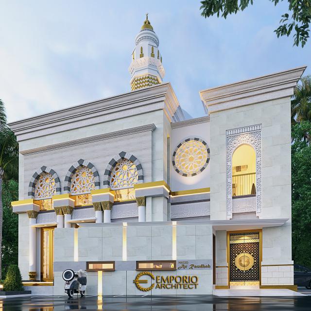 Desain Tampak Samping Masjid Modern 2 Lantai di Sidoarjo, Jawa Timur