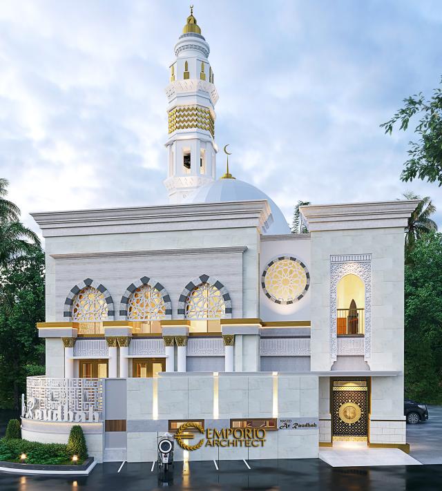 Desain Tampak Samping 2 Masjid Modern 2 Lantai di Sidoarjo, Jawa Timur