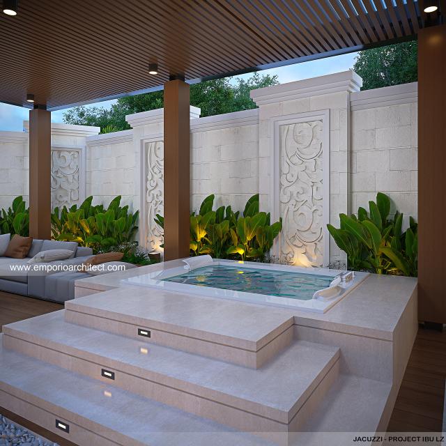 Desain Jacuzzi Paviliun Modern 1 Lantai Ibu LZ di Tangerang