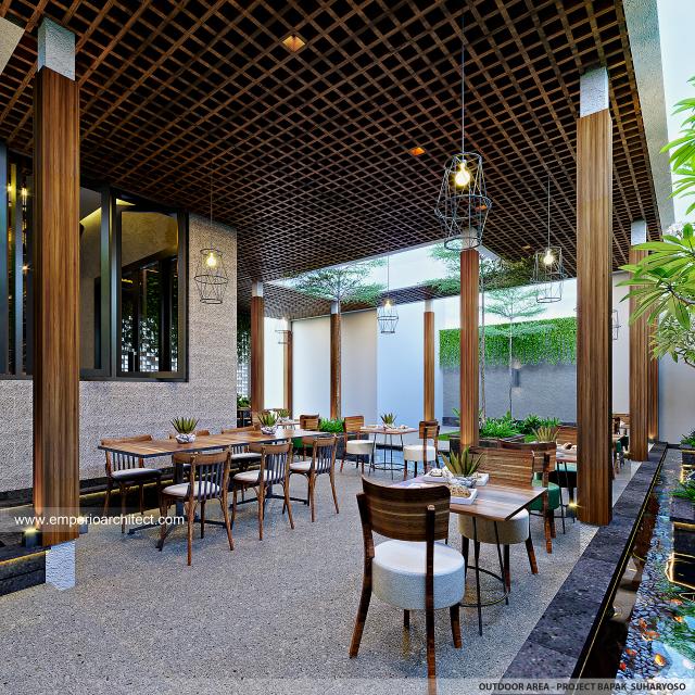 Desain Area Outdoor Restoran Teman Bahagia Modern 1 Lantai Bapak SHY di Bontang, Kalimantan Timur