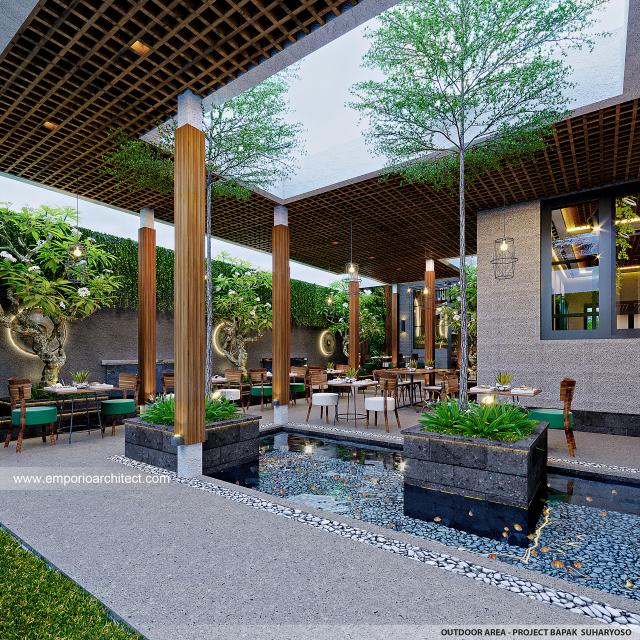 Desain Area Outdoor Restoran Teman Bahagia Modern 1 Lantai Bapak SHY di Bontang, Kalimantan Timur